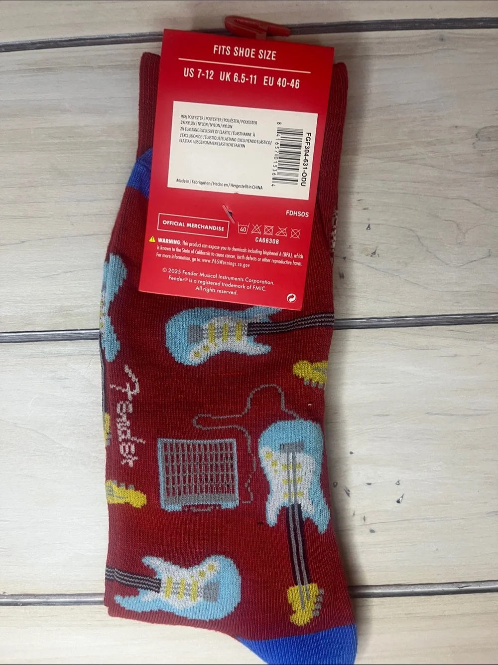 3 pr Fender Men's Guitar Pattern Ankle & Crew Socks - Red, Blue, Black